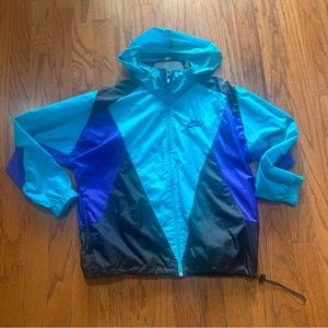 Rare Vtg NIKE Spell Out Swoosh Color Block Zip Hooded Track Jacket 80s 90s Sz L